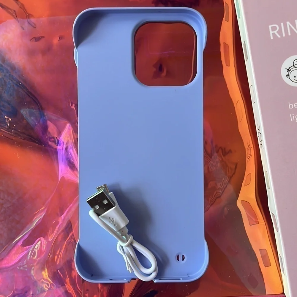Brand New Selfie Ring Light Flip Phone Case for iPhone 14 Pro Max 3 Modes Blue